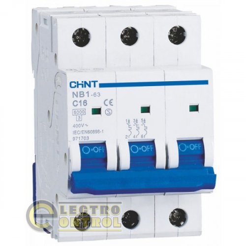 Автоматический выключатель трехполюсный 3Р CHINT NB1-63 B13 6kA DB