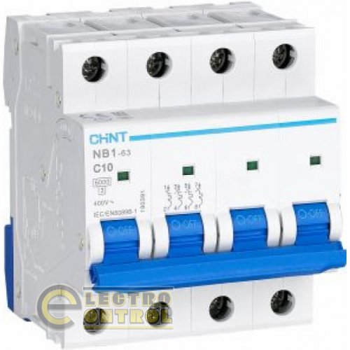 Автоматический выключатель четырехполюсный 4Р CHINT NB1-63 B1 6kA DB