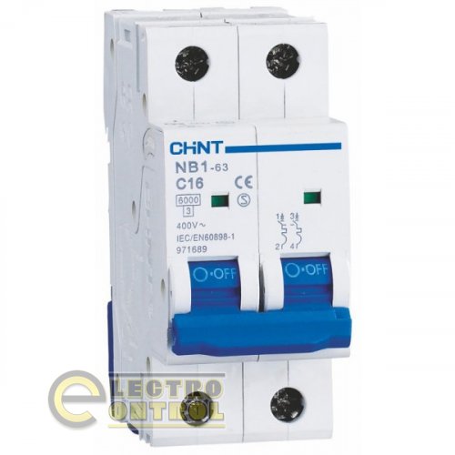 Автоматический выключатель двухполюсный 2Р CHINT NB1-63 D25 6kA DB