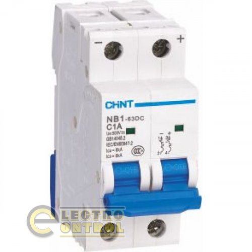 Автоматический выключатель двухполюсный 2Р CHINT NB1-63DC C2 6KA DC500V