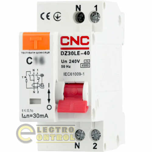 Дифференциальный выключатель CNC DZ30LE-40 32A 1Р+N 4,5кА 30мА Б00029032
