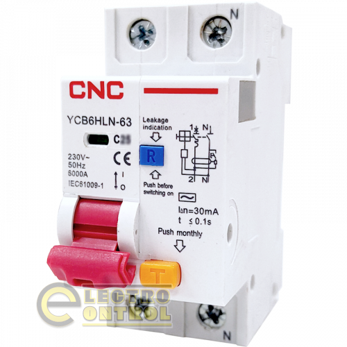Дифференциальный выключатель CNC YCB6HLN-63 32А 1Р+N 6кА 30мА Б00036439