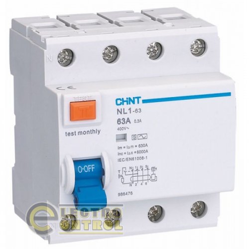 Диференціальний вимикач NL1-63 4P 63A 300mA AC 6kA DB