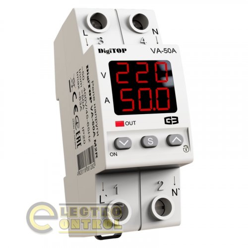 Реле напряжения с контролем тока DigiTop VA-50A M2R