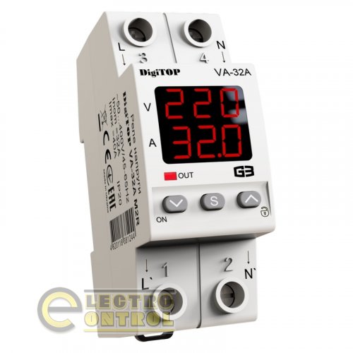 Реле напряжения с контролем тока DigiTop VA-32A M2R