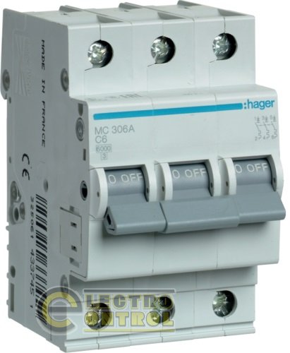 Автоматичний вимикач Hager MC306A 6А 3p AC