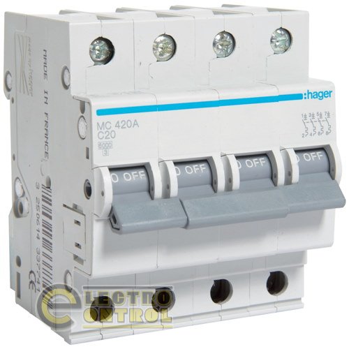 Автоматический выключатель Hager MC420A 20А 4p AC Автоматический выключатель Hager MC420A 20А 4p AC