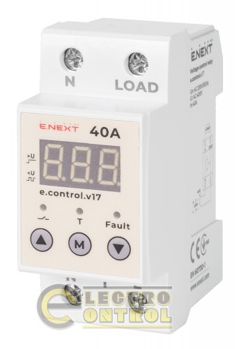 Реле контроля напряжения однофазное 40А с индикацией Enext e.control.v17