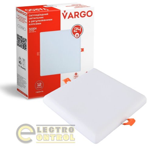 Свiтлодiодний свiтильник VARGO квадрат 24W 5000K 2400lm 175-265V з регульованими кліпсами 50-150mm розмір 170*170mm