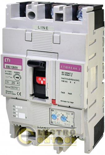 Автоматический выключатель ETI EB2 125/3V 20A 1000V 3P