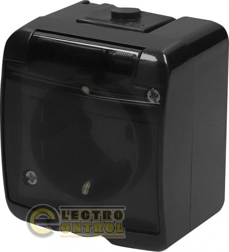 Розетка одинарная с заземляющим контактом Schuko RHE-1sd-BL черная/прозрачная крышка IP54 4668090 Розетка одинарная с заземляющим контактом Schuko RHE-1sd-BL черная/прозрачная крышка IP54 4668090