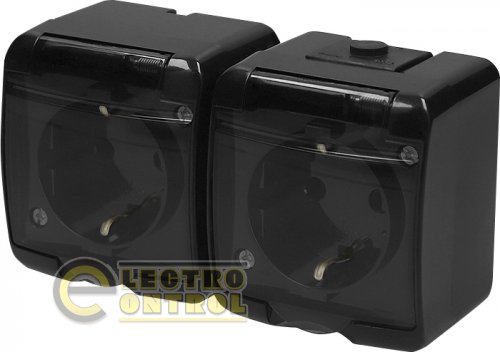 Розетка двойная с заземляющим контактом Schuko RHE-2sd-BL черная/прозрачная крышка IP54 4668091 Розетка двойная с заземляющим контактом Schuko RHE-2sd-BL черная/прозрачная крышка IP54 4668091