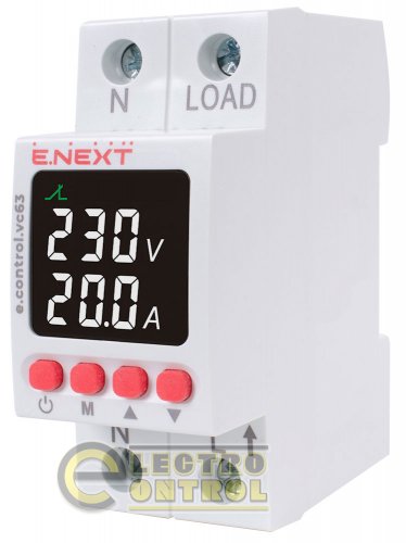Реле контролю напруги та струму однофазне 63А з індикацією e.control.vc63 p0690030