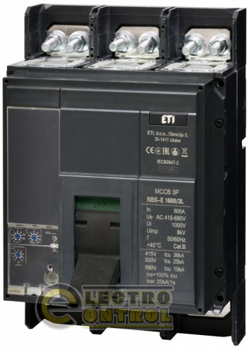 Автоматичний вимикач ETI NBS-E 1600/3L 800A 36kA 0.4-1In/1.5-10Ir 3P 4673160