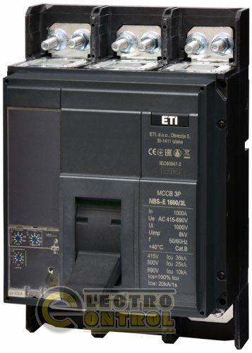 Автоматичний вимикач ETI NBS-E 1600/3L 1000A 36kA 0.4-1In/1.5-10Ir 3P 4673161