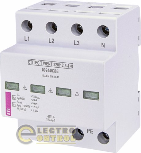 Обмежувач перенапруги ETI ETITEC T WENT  320/25 1+1 4p TT 2440367