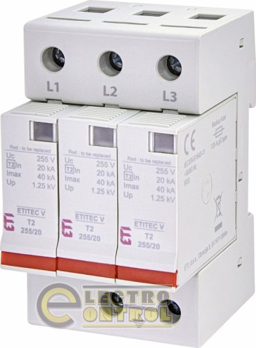 Обмежувач перенапруги ETI ETITEC V T2 255/20 3+0 RC 2442961