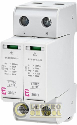 Обмежувач перенапруги ETI ETITEC M T12 300/7 2+0 2p TNC-S RC 2440503