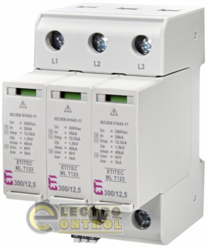 Обмежувач перенапруги ETI ETITEC ML T123 300/12.5 3+0 3p TNC RC 2440666