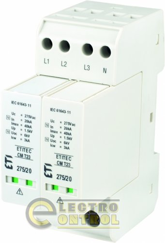 Обмежувач перенапруги ETI ETITEC CM T23 275/20 3+1 2р ТТ RC 2440657