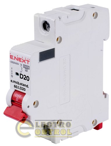 Модульный автоматический выключатель Enext s026111 e.mcb.stand.60.1.D20 1р 20А D 6кА