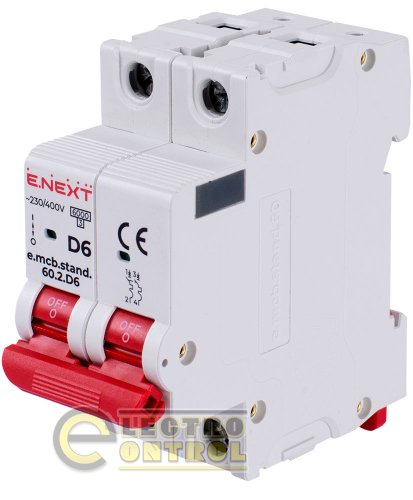 Модульний автоматичний вимикач Enext s026122 e.mcb.stand.60.2.D6 2р 6А D 6кА