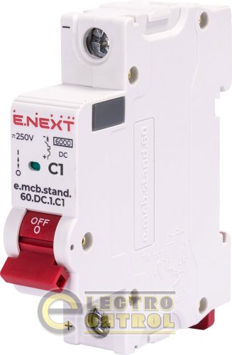 Модульный автоматический выключатель Enext s081001 e.mcb.stand.60.DC.1.C1 1р 1А C 6кА DC