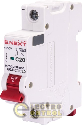 Модульный автоматический выключатель Enext s081007 e.mcb.stand.60.DC.1.C20 1р 20А C 6кА DC