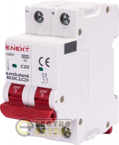 Модульный автоматический выключатель Enext s081020 e.mcb.stand.60.DC.2.C20 2р 20А C 6кА DC