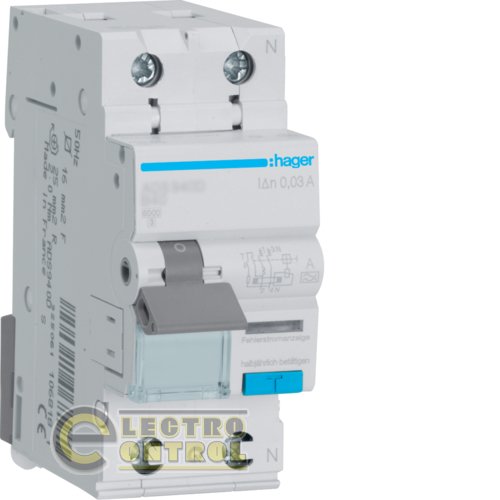 Дифференциальный автоматический выключатель Hager ADS932D QC 1P+N 6kA B-32A 30mA A