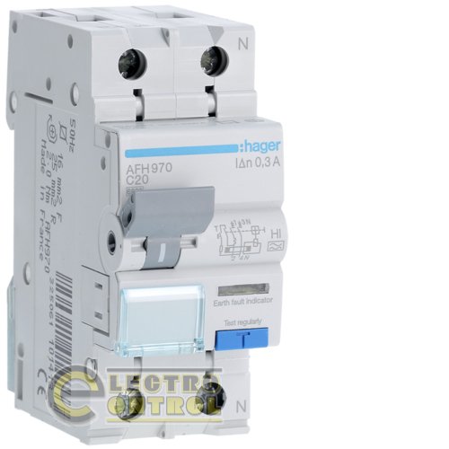 Дифференциальный автоматический выключатель Hager AFH970 1P+N 6kA C-20A 300mA HI