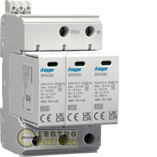 Розрядник (ПЗІП) Hager SPA930 T1+T2 3P 37,5kA 1,2kV TN-C +дод.контакт