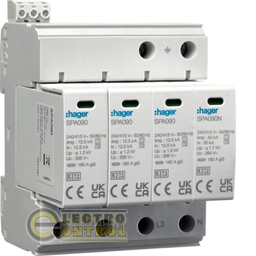 Разрядник (УЗИП) Hager SPA931 T1+T2 4P 50kA 1,2kV TN-S TT +доп.контакт