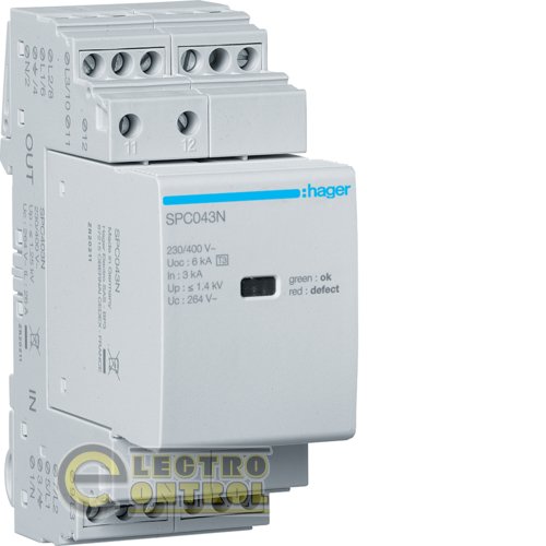 Розрядник (ПЗІП) Hager SPC403N T3 3P+N Uc 264V In 3kA Up 1.4kV +дод.контакт