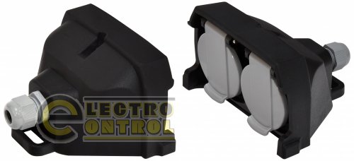 Розетка ETI 4481014 кабельна двомісна з кришками ERS-2CM 2x2Р+РЕ Schuko IP44 каучук чорна