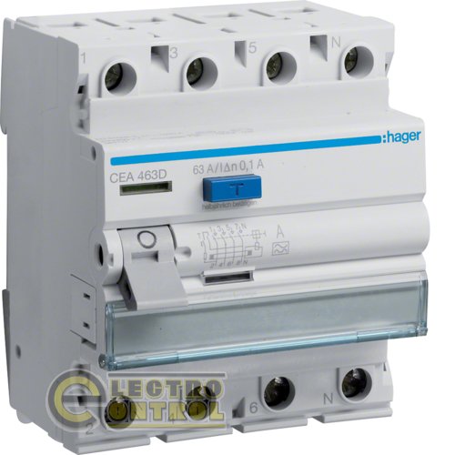 Устройство защитного отключения (УЗО) Hager CEA463D 4P 6kA 63A 100mA A
