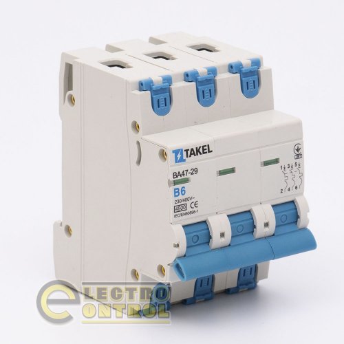 Автоматичний вимикач Takel 506046 ВА47-29 В 3Р 4.5кА 6А