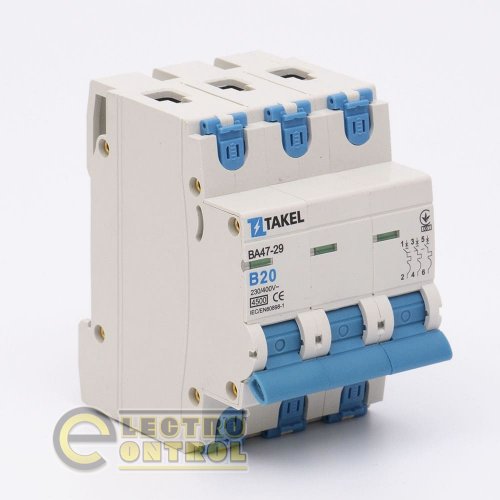 Автоматический выключатель Takel 506051 ВА47-29 В 3Р 4.5кА 20А