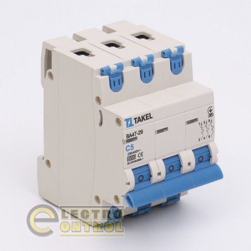 Автоматический выключатель Takel 506145 ВА47-29 С 3Р 4.5кА 5А