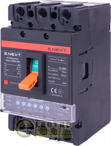 Силовой автоматический выключатель Enext i0770060 e.industrial.ukm.125Re.80 с электронным расцепителем 3р 80А