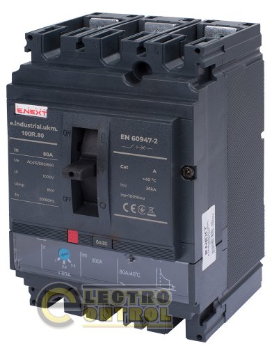 Силовий автоматичний вимикач Enext i091004 e.industrial.ukm.100R.80 з регулюванням 3р 80А