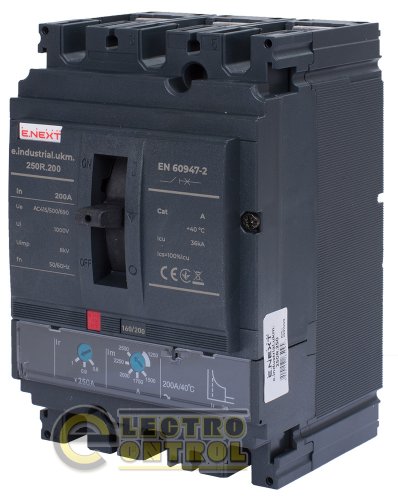 Силовой автоматический выключатель Enext i091008 e.industrial.ukm.250R.200 с регулировкой 3р 200А