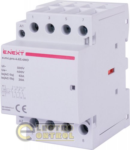 Модульний контактор Enext p005209 e.mc.pro.4.63.4NO 4р 63А 4NO 220В