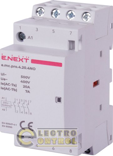 Модульный контактор Enext p005219 e.mc.pro.4.20.4NO 4р 20А 4NO 220В