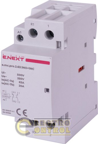 Модульний контактор Enext p005228 e.mc.pro.2.63.1NO+1NC 2р 63А 1NO+1NC 220В
