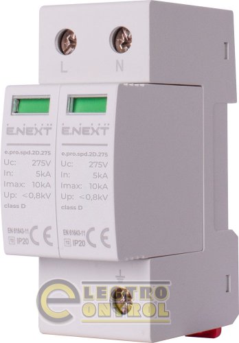 Пристрій для захисту від імпульсних перенапруг Enext p076010 e.pro.spd.2D.275 2P клас D