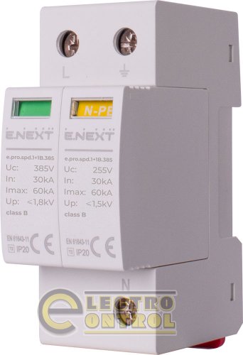 Пристрій для захисту від імпульсних перенапруг Enext p076013 e.pro.spd.1+1B.385 1P+NPE клас В