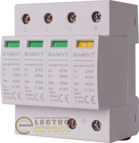 Устройство для защиты от импульсных перенапряжений Enext p076016 e.pro.spd.3+1C.275 3P+NPE класс С