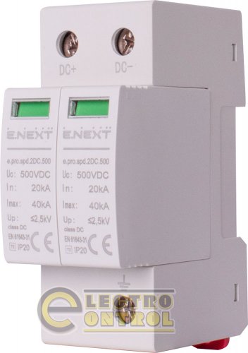 Пристрій для захисту від імпульсних перенапруг Enext p076019 e.pro.spd.2DC.500 2P DC