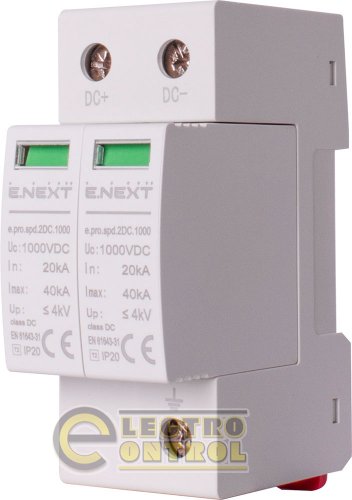 Пристрій для захисту від імпульсних перенапруг Enext p076020 e.pro.spd.2DC.1000 2P DC